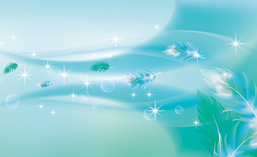 Флизелиновые фотообои в интерьере 312x219 см Перышки на бирюзовом фоне (2769VEXXL)+клей