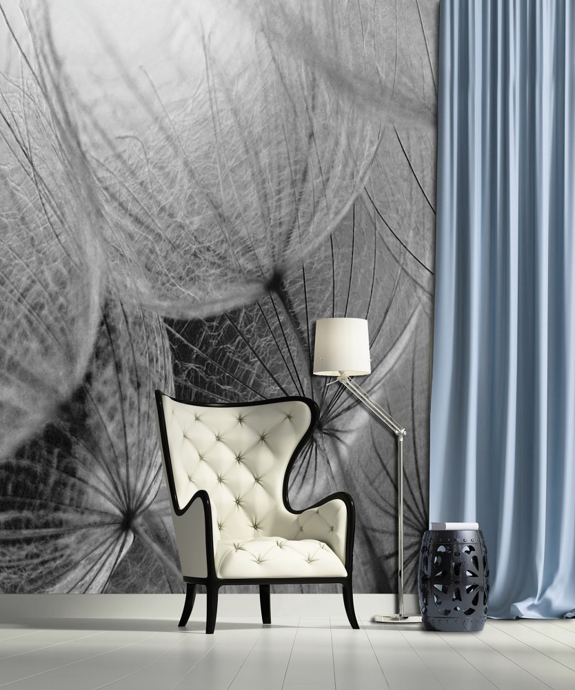 Квіти флізелінові фотошпалери 206x275 см Макро кульбаби на чорно-білому тлі (281VEA) +клей