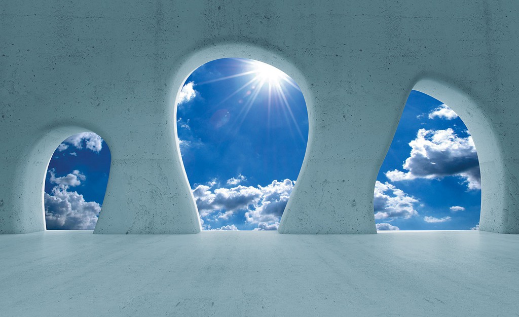 Флизелиновые фотообои 254x184 см 3Д Небо за бетонными арками (2829V4)+клей