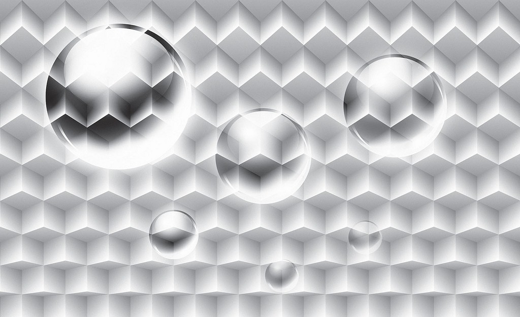 Флизелиновые фотообои для зала 416x254 см 3Д Белые объёмные шары и кубы (2850VEXXXL)+клей