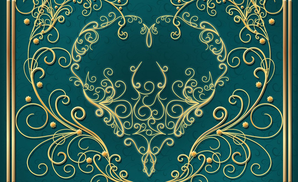 Готовые флизелиновые фотообои 312x219 см Золотые украшения на зеленом фоне (2855VEXXL)+клей