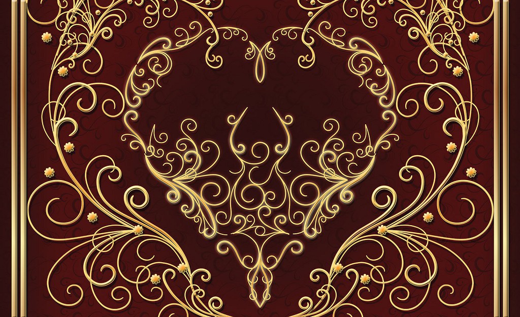 Готові флізелінові фотошпалери 368x254 см Золоті прикраси на бордовий фон (2856V8)+клей