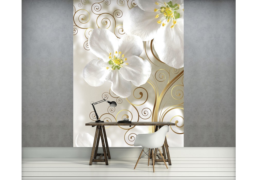 Флизелиновые фотообои цветы 184x254 см Белые лепестки яблони (2891V4A)+клей