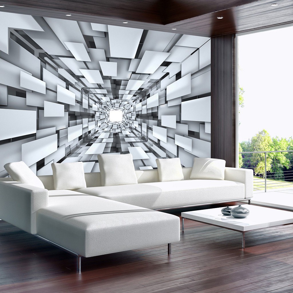 Флизелиновые фотообои 3д фото квадраты 416x254 см Серый туннель из прямоугольников (2906VEXXXL)+клей