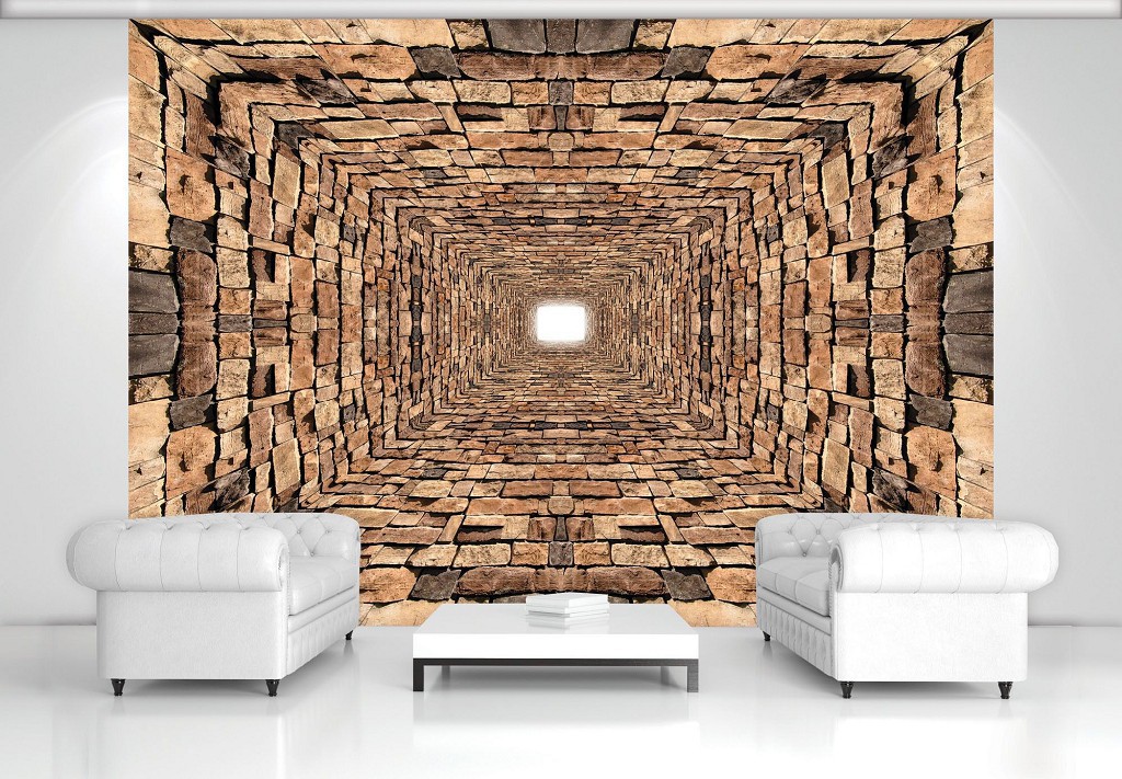 3d флизелиновые фотообои коричневые стиль лофт 312x219 см Туннель с камнями (2907VEXXL)+клей