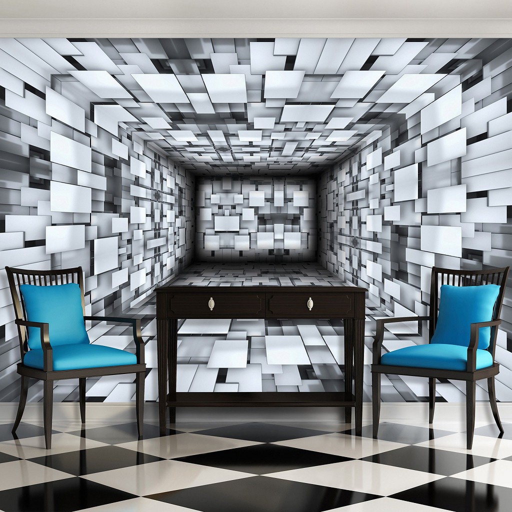 Зд флизелиновые фотообои 368х254 см Серый туннель из квадратов (2908V8)+клей