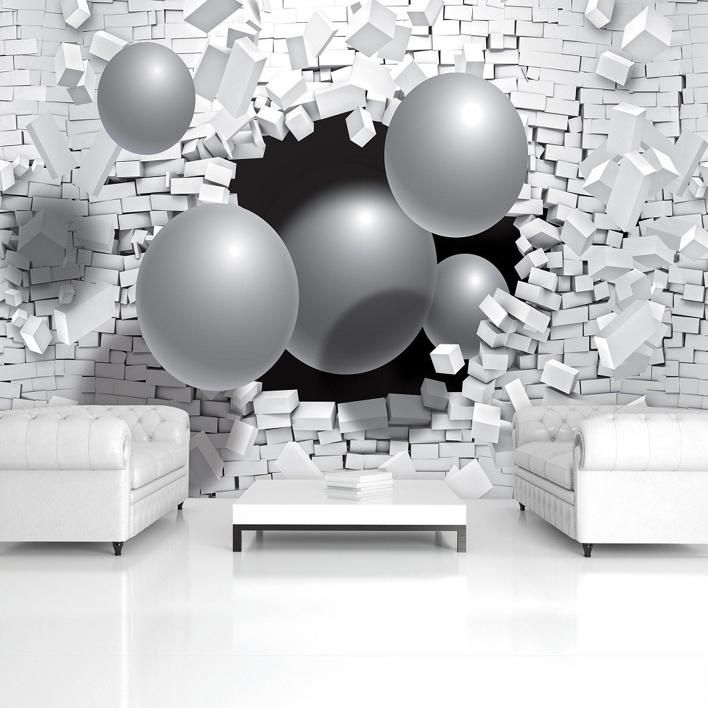 Флизелиновые фотообои 416x254 см 3Д Серые шары и кирпичная стена (2914VEXXXL)+клей