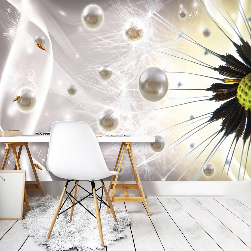 Флизелиновые фото обои с цветами и шарами на стену 416x254 см 3Д Одуванчик и жемчуг (2946VEXXXL)+клей
