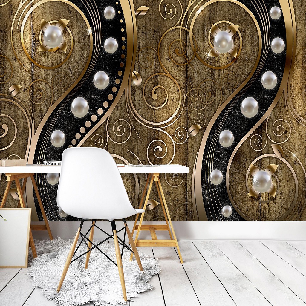 Красиві флізелінові фотошпалери абстракції 254x184 см Перлини та коричневі вензелі (2972V4)+клей