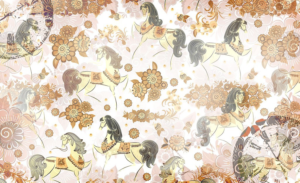 Флизелиновые фотообои для зала 312x219 см Лошади и цветочки (2976VEXXL)+клей