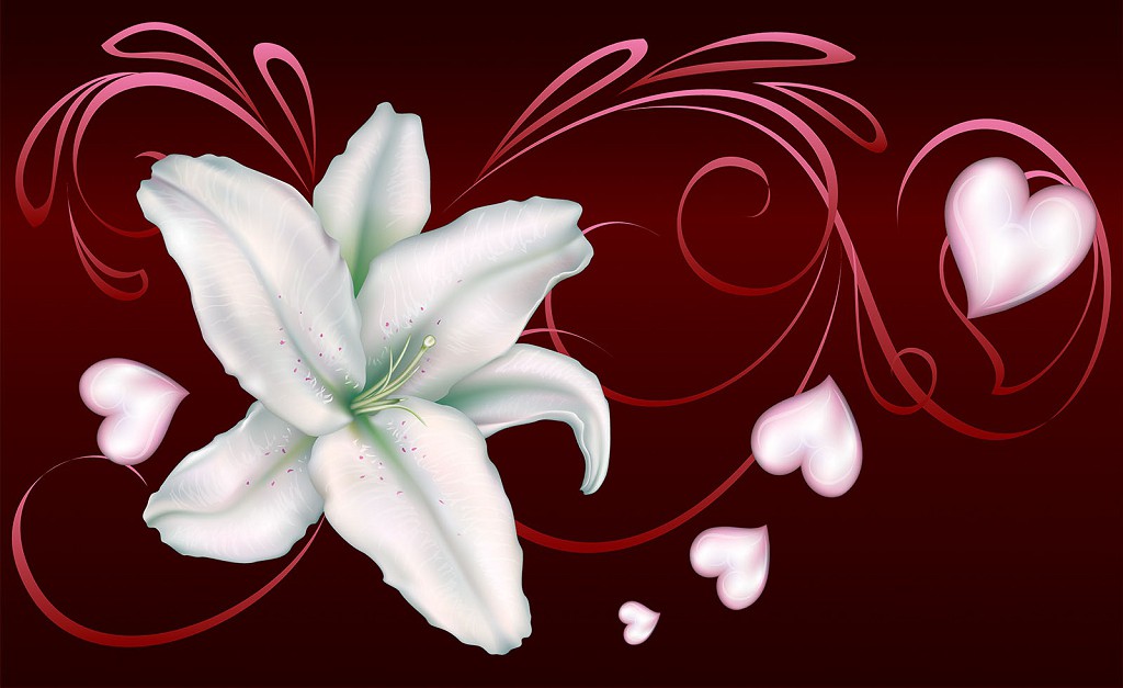 Абстрактні флізелінові фотошпалери квіти 368x254 см Білі лілії та серця (298V8)+клей