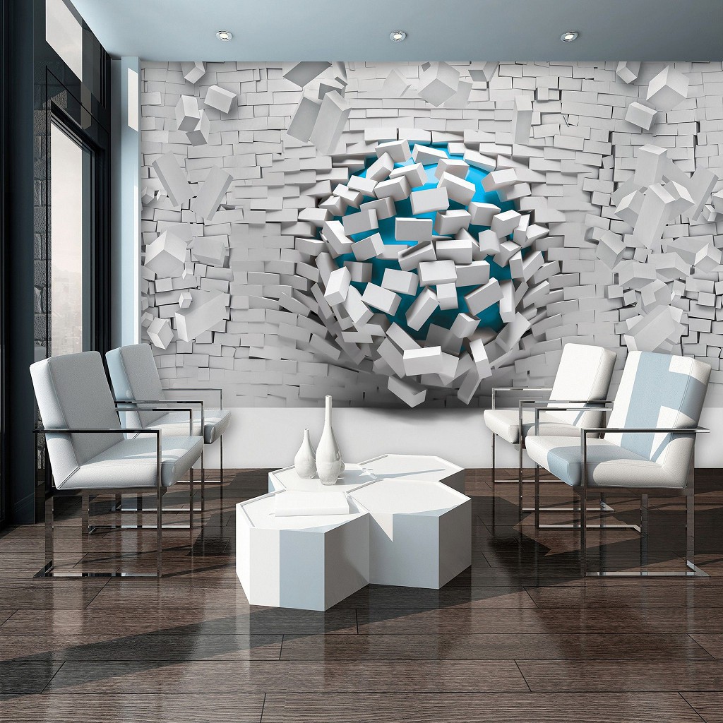 3d флізелінові фотошпалери 312x219 см Синя куля та біла цегляна стіна (3006VEXXL)+клей