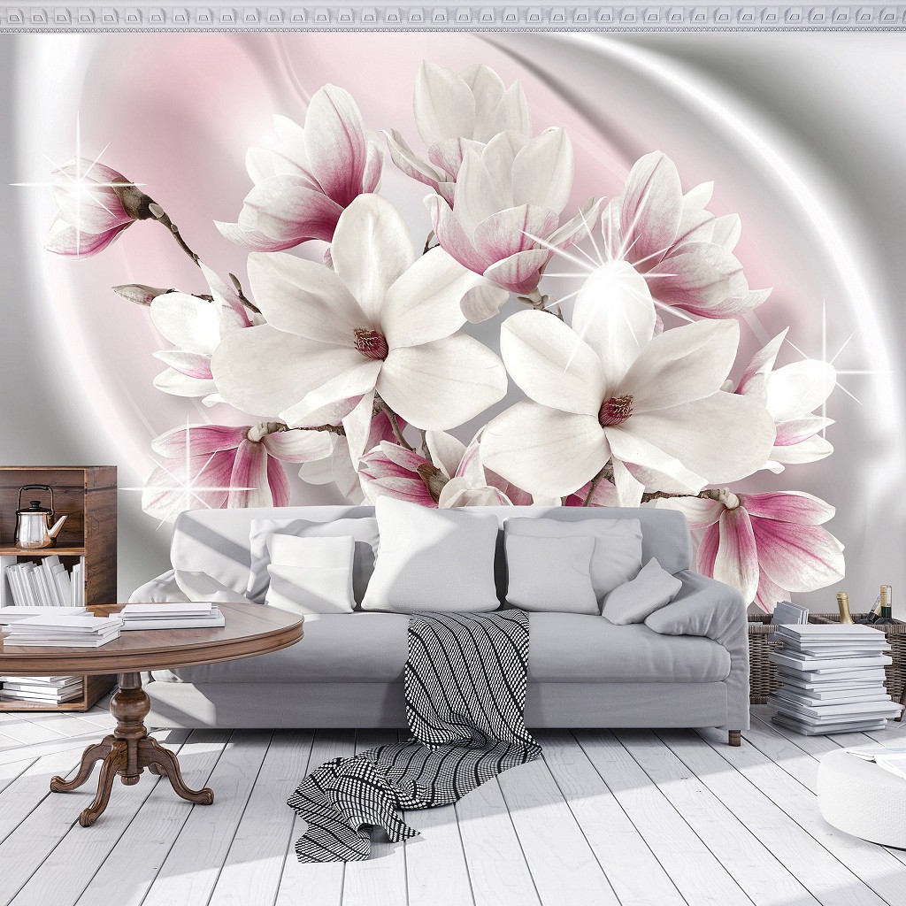 Фото красивых цветов флизелиновые фотообои 312x219 см 3Д Белые и розовые большие магнолии (3017VEXXL)+клей