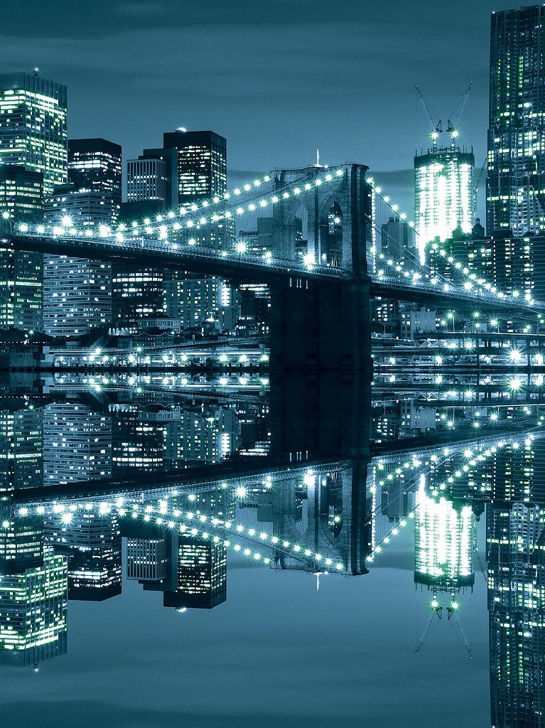 Город флизелиновые фотообои 184x254 см Нью-Йорк и Бруклинский мост (3023V4A)+клей