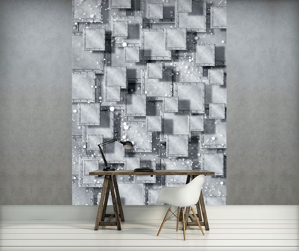 Флізелінові фотошпалери 3д 206x275 см Сіра квадратна абстракція (3029VEA)+клей