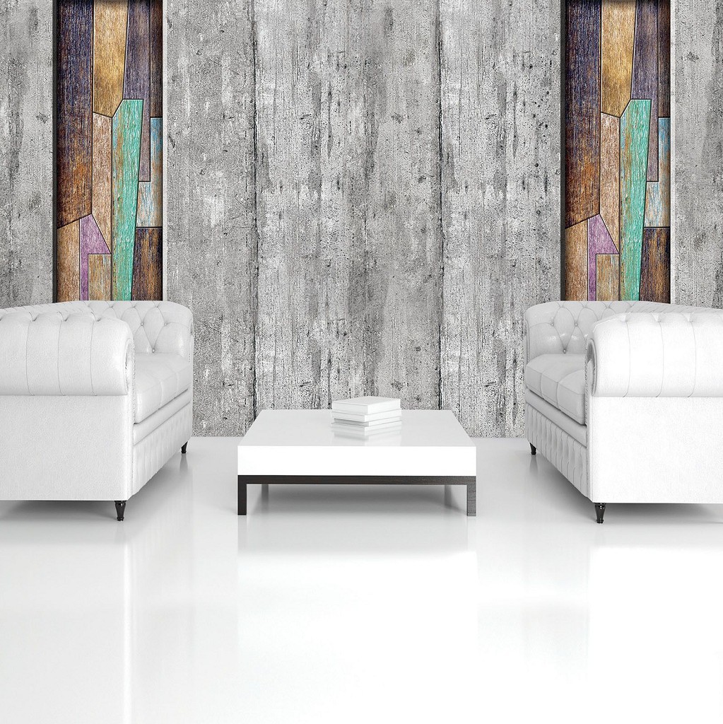 Флізелінові фотошпалери візерунки 368x254 см Сірі і барвисті дерев'яні дошки (3032V8)+клей