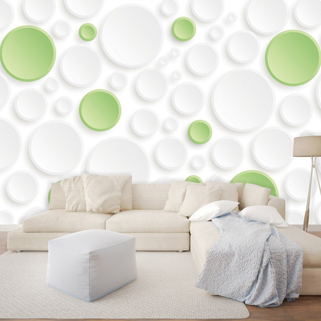 Флизелиновые фотообои на стену 368x254 см Белые и зеленые круги (3033V8)+клей