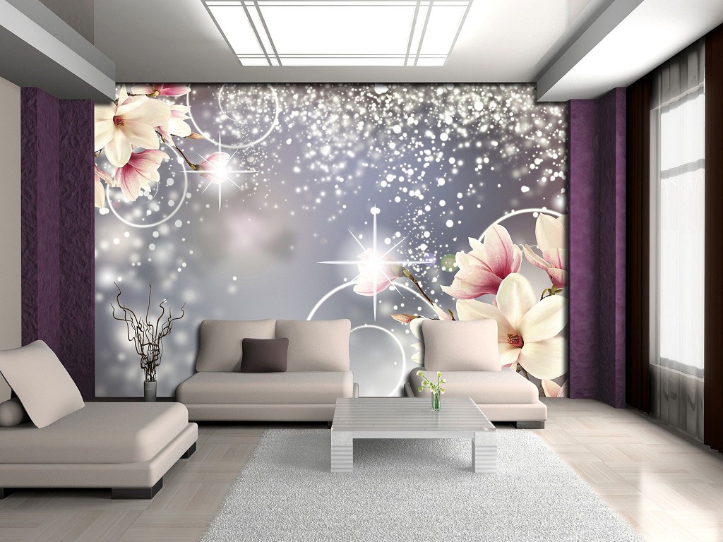 Флізелінові фотошпалери квіти 368х254 см Магнолії і блиск на сірий фон (3054V8)+клей