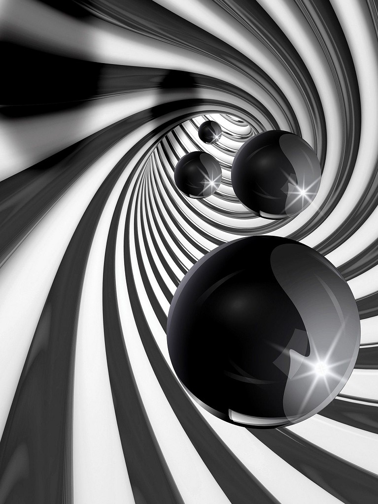 Флізелінові фотошпалери абстракція 184x254 см 3D Кулі і чорно-білий спіральний тунель (3065V4A)+клей