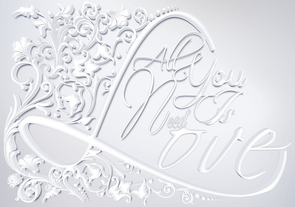 Флизелиновые фотообои красивые 254x184 см Надпись на белом фоне Все что тебе нужно - это любовь (3071V4)+клей