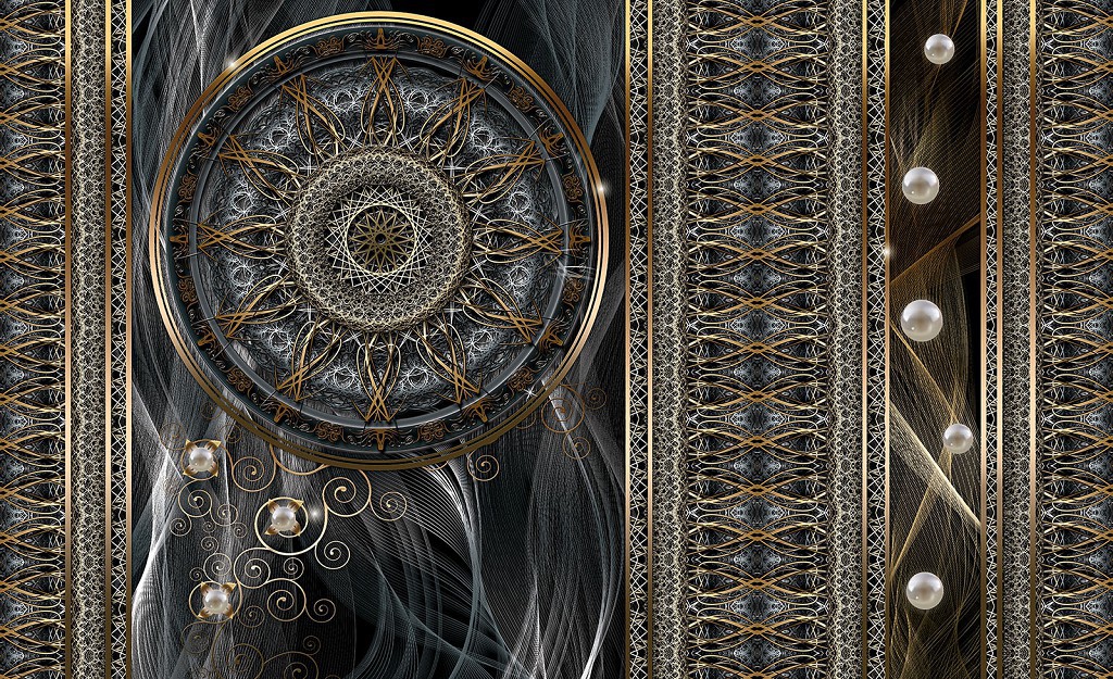 Флизелиновые фотообои для спальни 368x254 см Роскошный узор с мандалой на темном фоне (3088V8)+клей