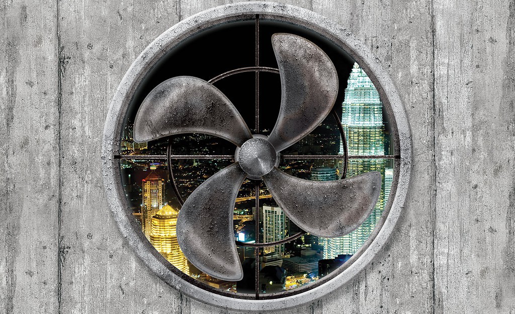 Флизелиновые фотообои в интерьере 3д серая бетонная стена 416x254 см Ночной город за пропеллером (3096VEXXXL)+клей