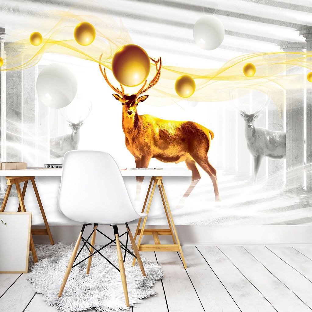Красиві флізелінові фотошпалери тварини колони 368x254 см 3D Олені та кулі (3127V8)+клей
