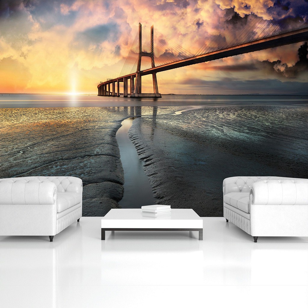 3 д флізелінові фотошпалери природа схід сонця 312x219 см Міст Васко да Гама (3144VEXXL)+клей