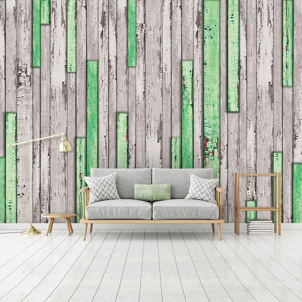Флізелінові фотошпалери під дерево 312x219 см Сірий і зелений старі дошки (3146VEXXL)+клей