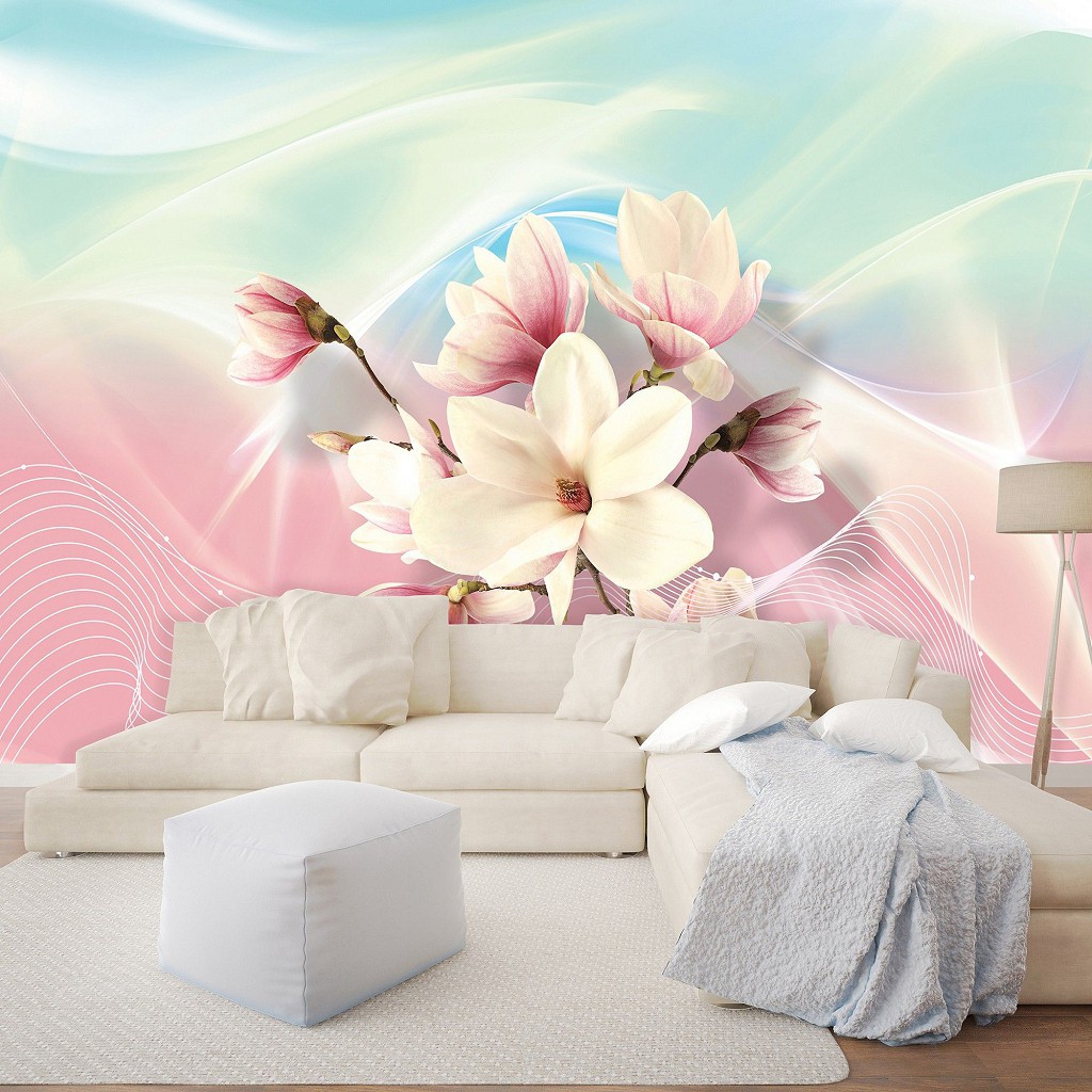Флізелінові фотошпалери 3д квіти на абстрактному тлі 416x254 см Магнолія (3148VEXXXL)+клей