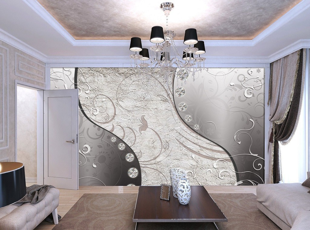 Флизелиновые фотообои абстракция в интерьере 416x254 см Серый декор (3191VEXXXL)+клей