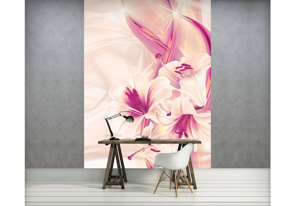 Флизелиновые фотообои в спальню над кроватью 184x254 см Светлая абстракция и лилии (3245V4A)+клей