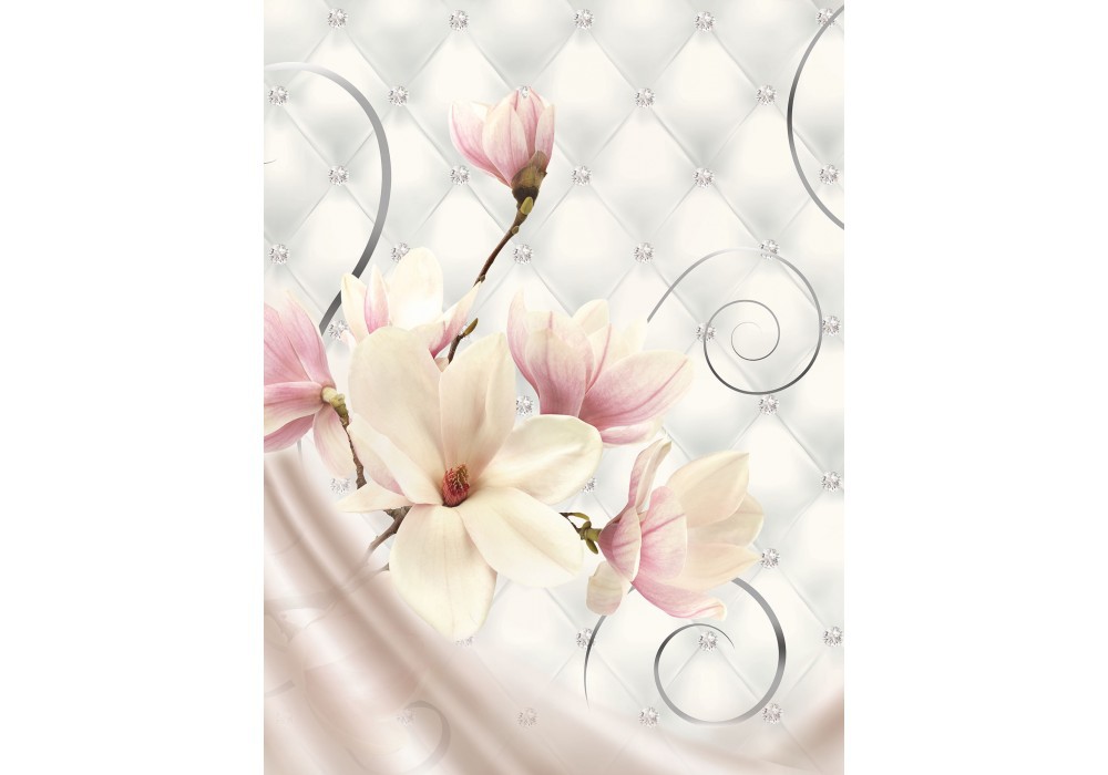 Флизелиновые фотообои на кухню 206x275 см Цветы магнолии и стеганый узор (3274VEA)+клей