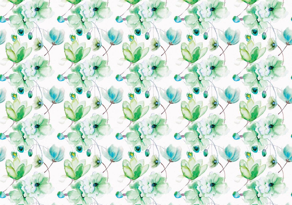 Флізелінові фотошпалери для кухні 416x254 см Візерунок із зелених квітів на білому тлі (3277VEXXXL)+клей