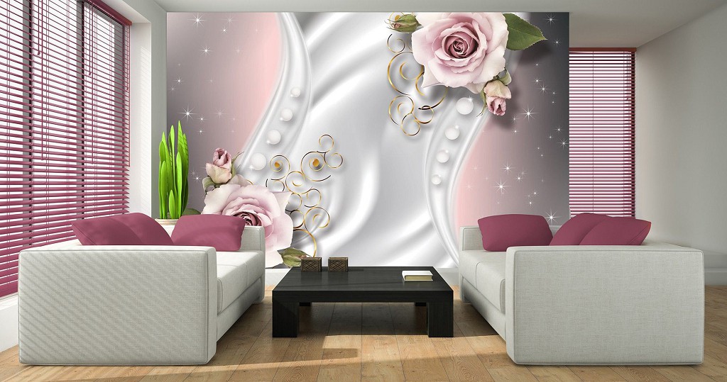 Флизелиновые фотообои на кухню 416x254 см Цветы розы и волнистый узор (3282VEXXXL)+клей