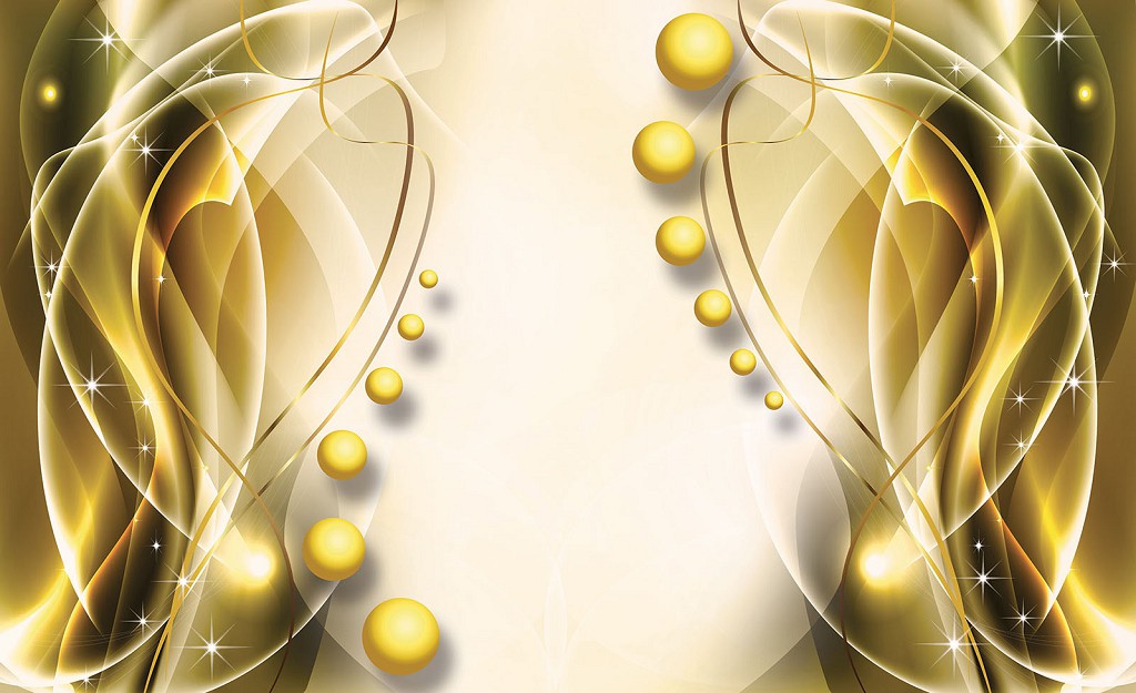 Флизелиновые фотообои в коридор шары 368x254 см Желтые сферы и волнистый узор (3283V8)+клей