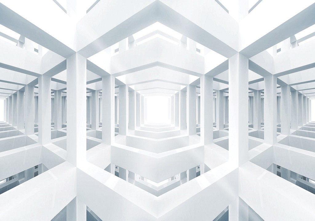 Флізелінові фотошпалери 368x254 см 3Д Біла геометрична абстракція з перспективою (3325V8)+клей