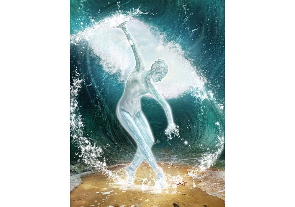 Красиві флізелінові фотошпалери на кухню дівчина 184x254 см Балерина та морські хвилі (3328V4A)+клей