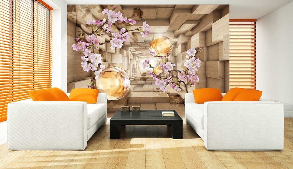 Флізелінові фотошпалери 3д 416x254 см Абстракція квіти та кулі в тунелі (3347VEXXXL) +клей