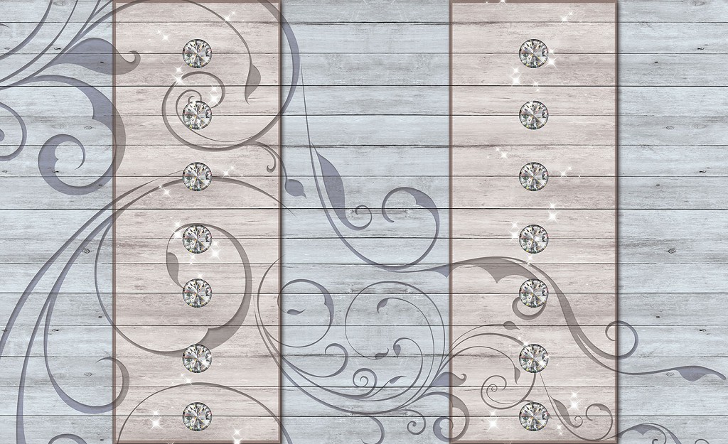 Флизелиновые фотообои для спальни узоры 254x184 см Вензеля на светлых деревянных досках (3348V4)+клей