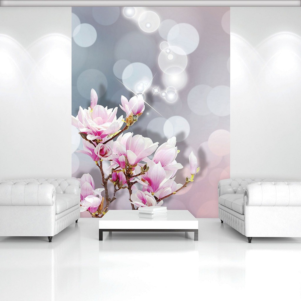 Флізелінові фотошпалери на кухню квіти на світло-сірий фон 206x275 см Чарівні квіти магнолії (3379VEA)+клей