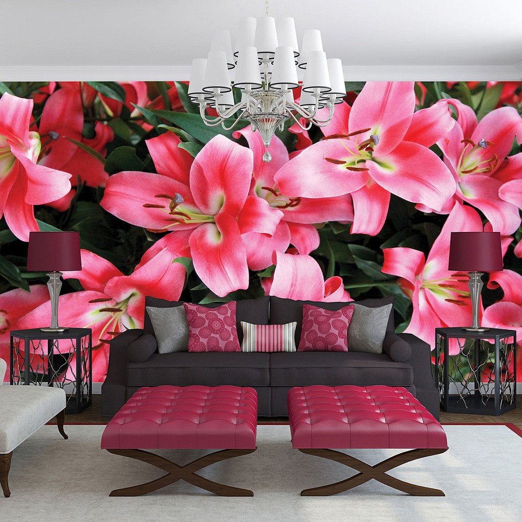 Флизелиновые фотообои на кухню цветы 312x219 см Красные лилии (3406VEXXL)+клей