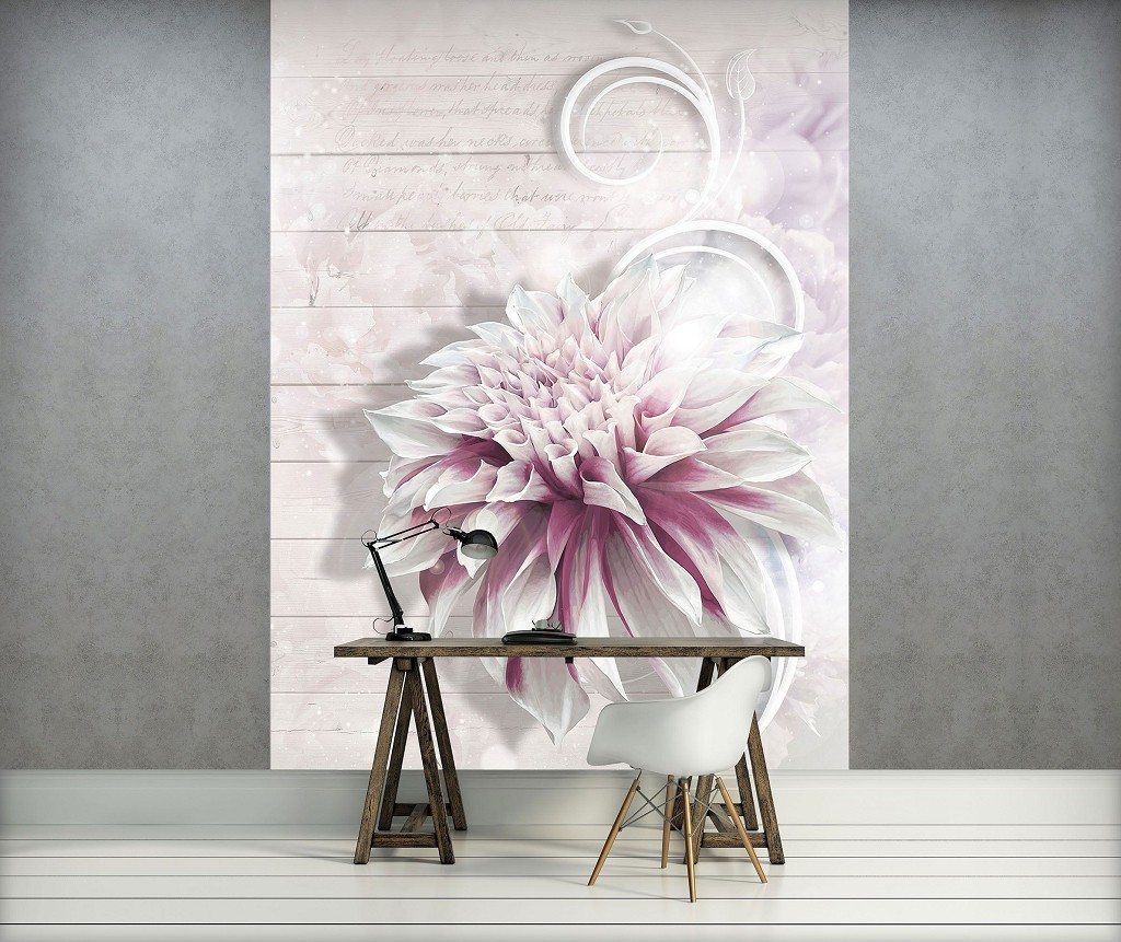 Флізелінові фотошпалери 3д квіти 184x254 см Дві рожеві півонії на світлих дошках (3440V4A)+клей