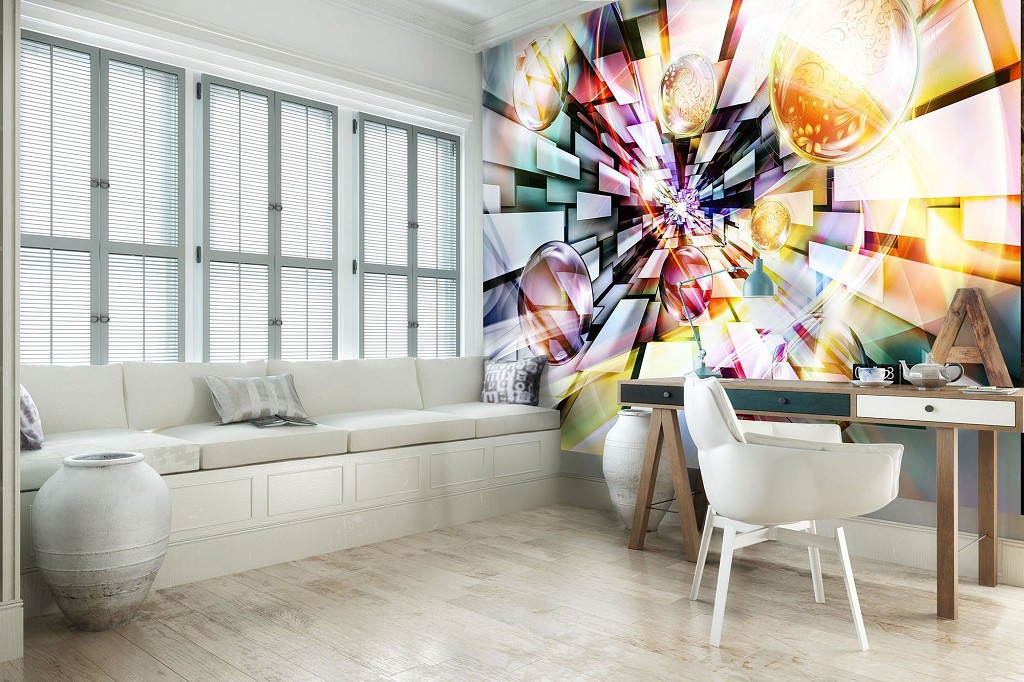 Триде флизелиновые фотообои 368x254 см Сферы в разноцветном 3Д тоннеле (3485V8)+клей