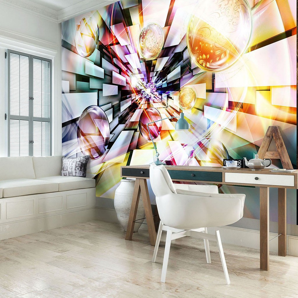 Флизелиновые фотообои абстракция 312x219 см Сферы в разноцветном 3Д тоннеле (3485VEXXL)+клей