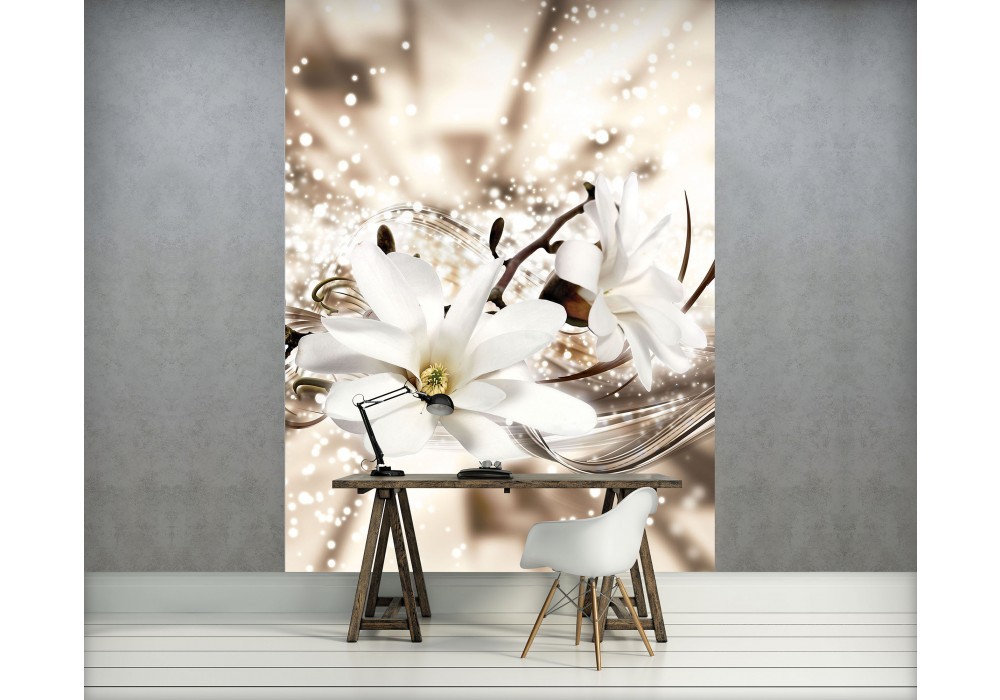 Флизелиновые фотообои в спальню 3д цветы 184x254 см Белые лилии на бежевом фоне (3488V4A)+клей