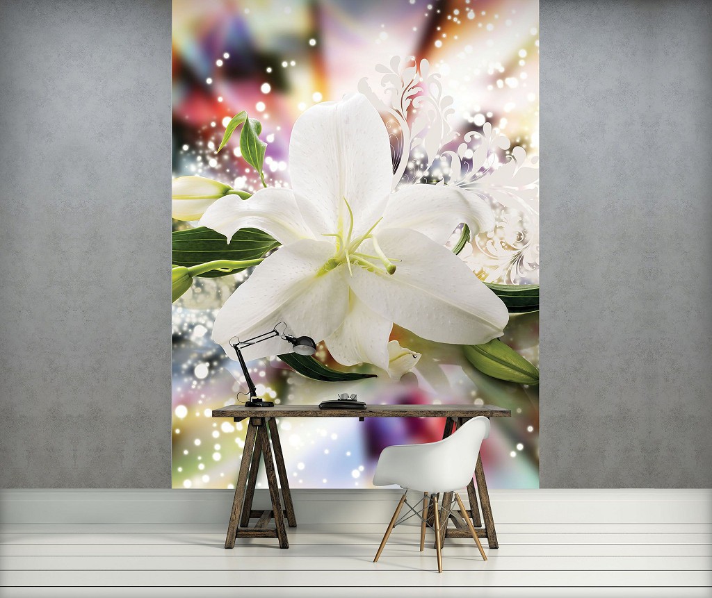 Флизелиновые фотообои 3д цветы 184x254 см Большая белая лилия (3489V4A)+клей