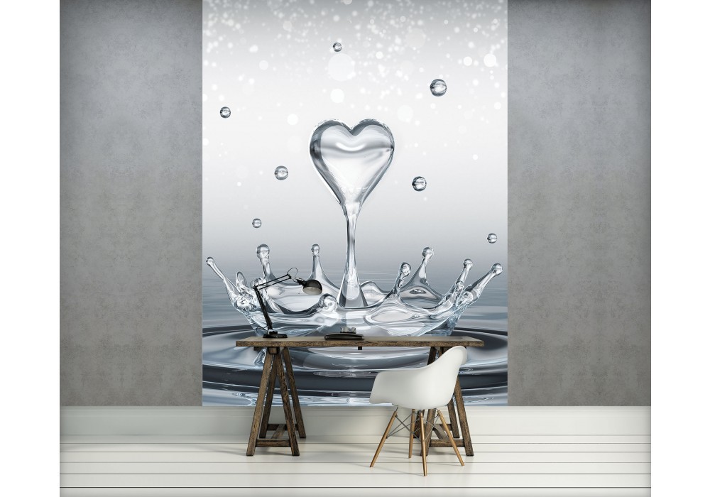 Флизелиновые 3д фотообои для кухни 206x275 см Серое сердце и капли воды (3490VEA)+клей