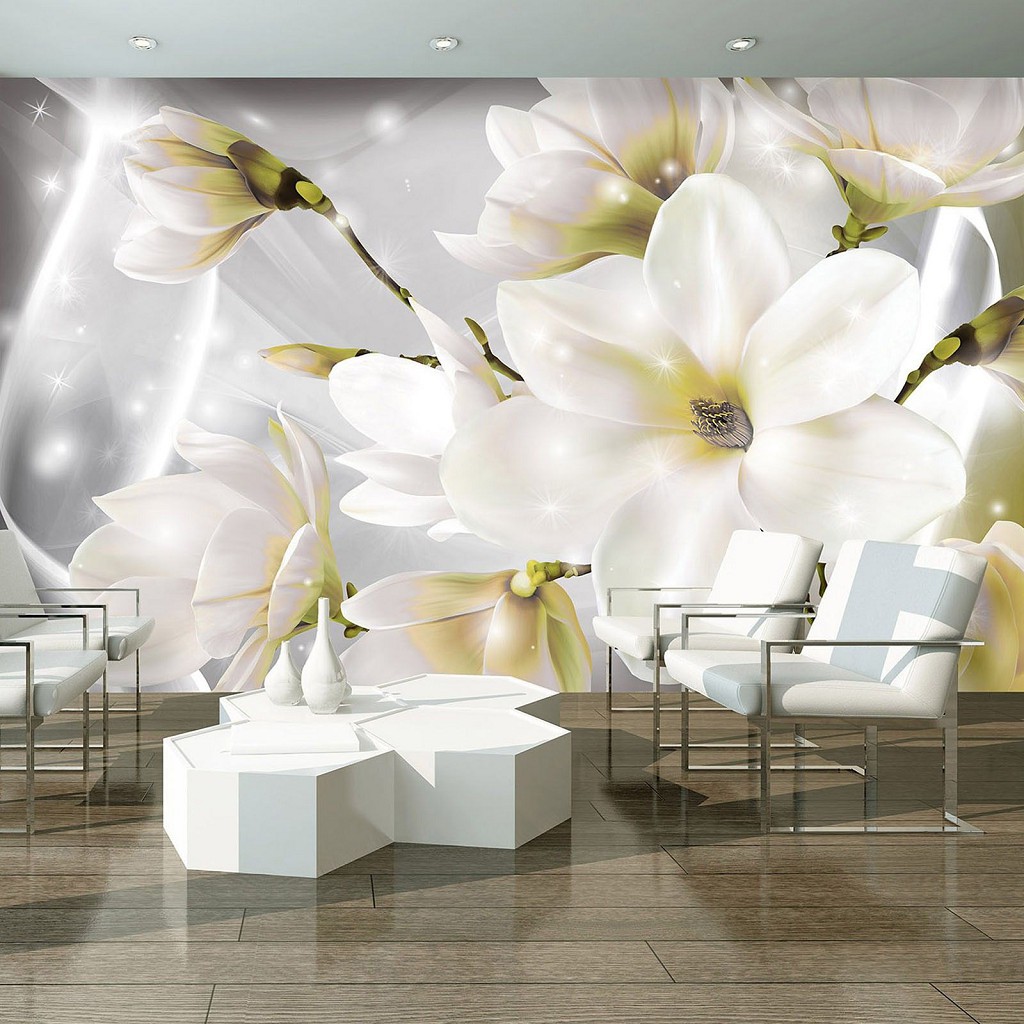 Флизелиновые фото обои красивые 3д большие белые цветы 416x254 см Воздушные лепестки магнолии (3508VEXXXL)+клей
