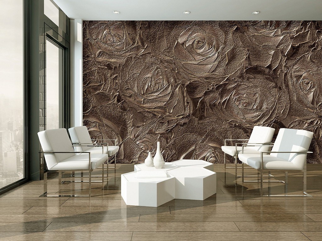 Флізелінові візерунки для фото шпалер квіти 416x254 см Коричнева текстура - троянди (3517VEXXXL)+клей